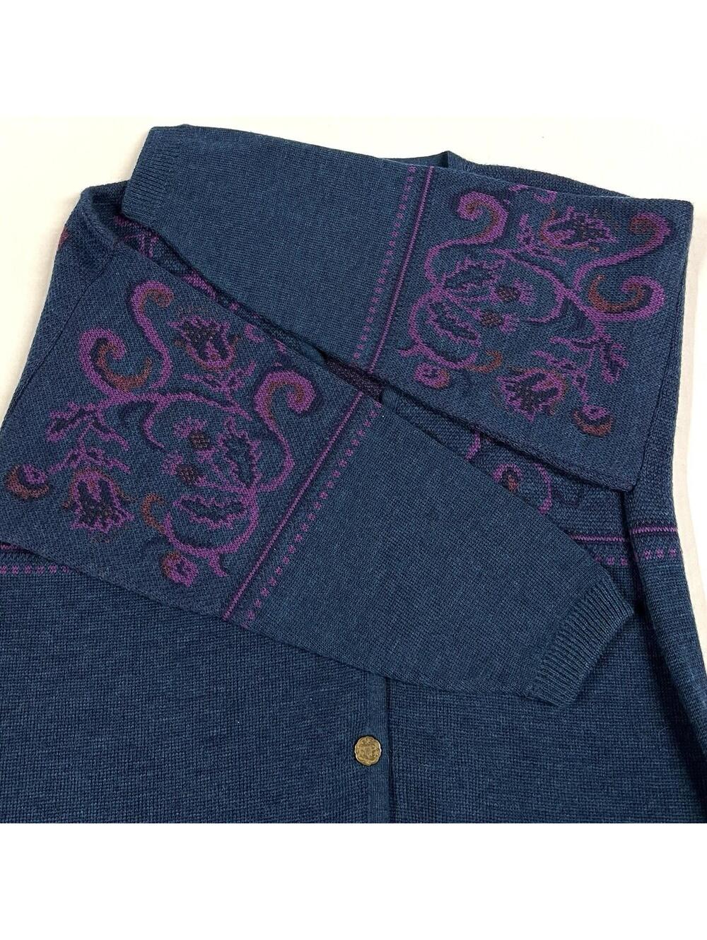 Vintage Pendleton Jacquard Knit Wool Cardigan Sweater Sz XL Teal Purple Floral - Picture 5 of 10